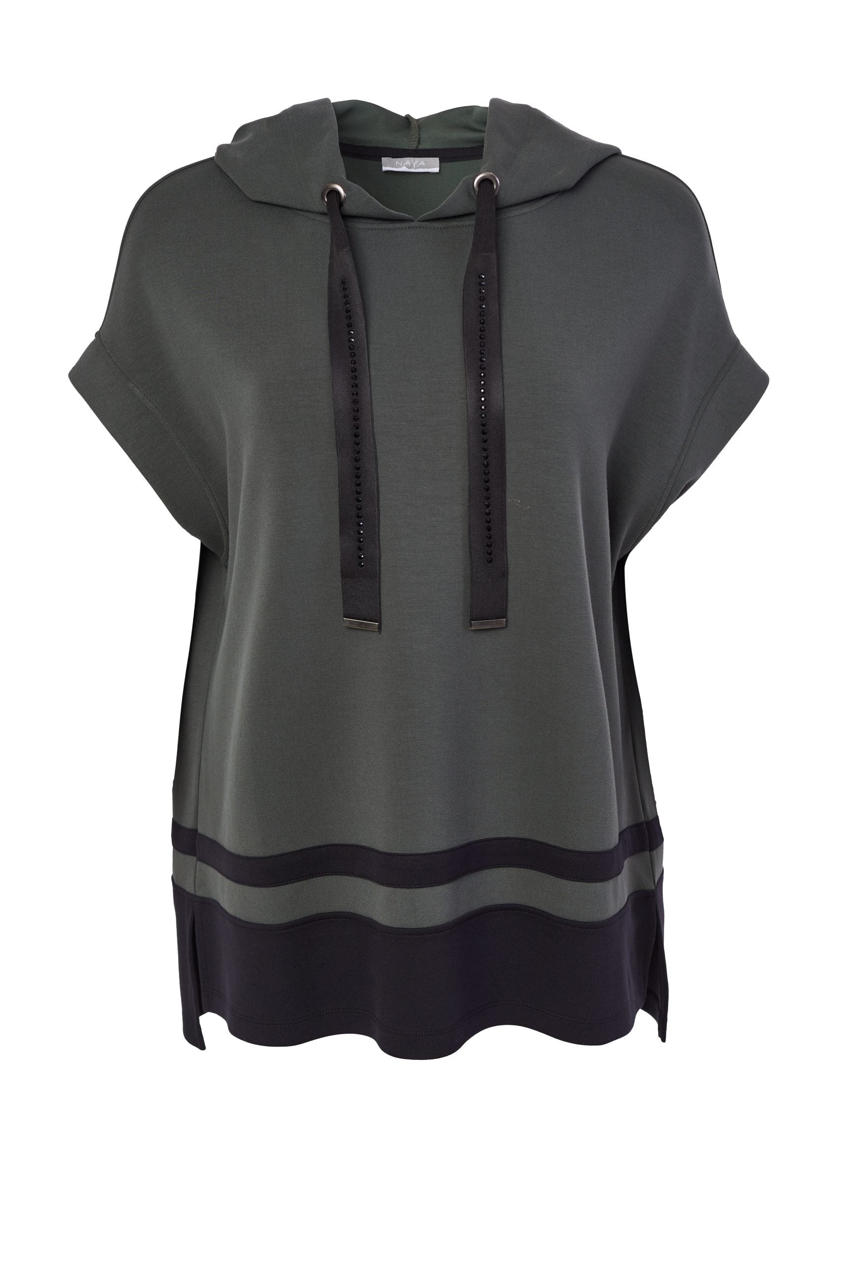 122- Naya Sleeveless Hooded Top- Black & Forest