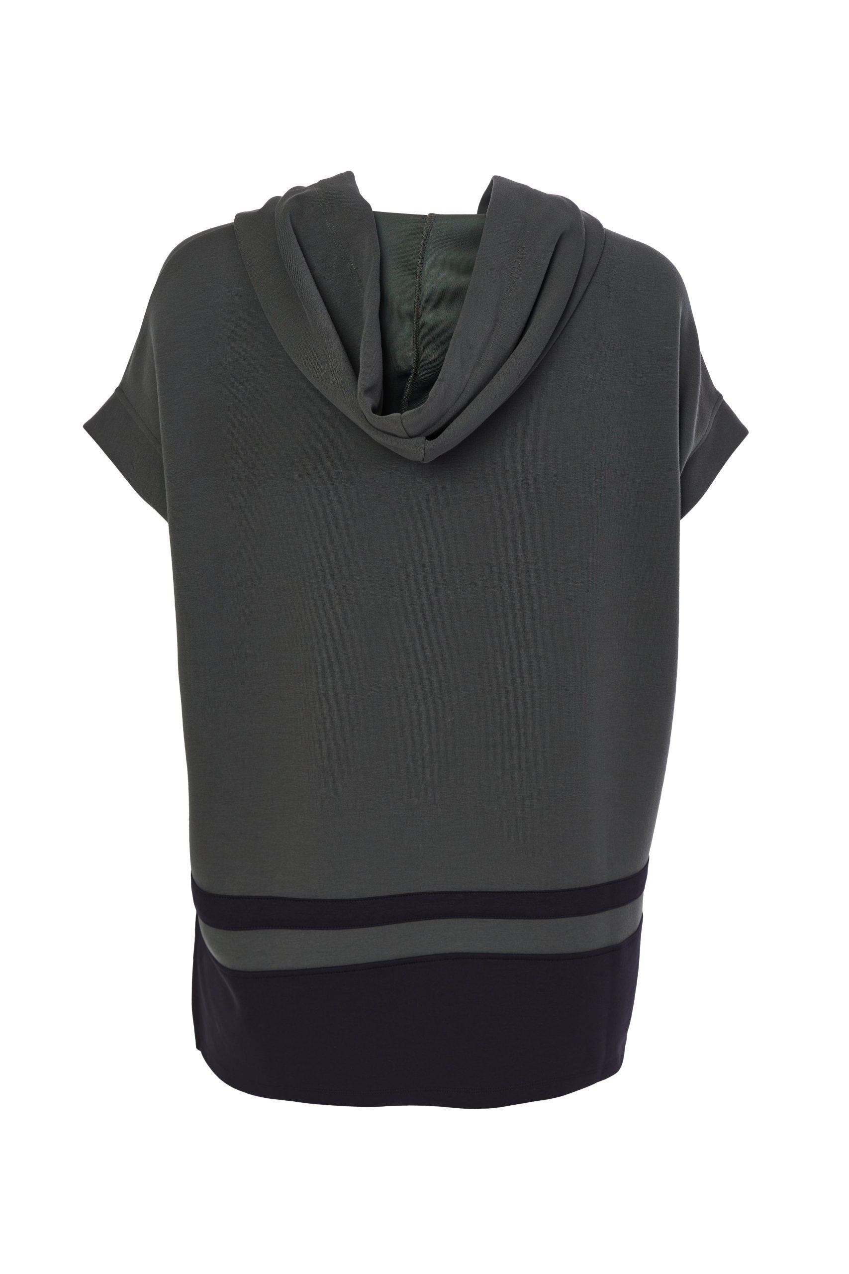 122- Naya Sleeveless Hooded Top- Black & Forest