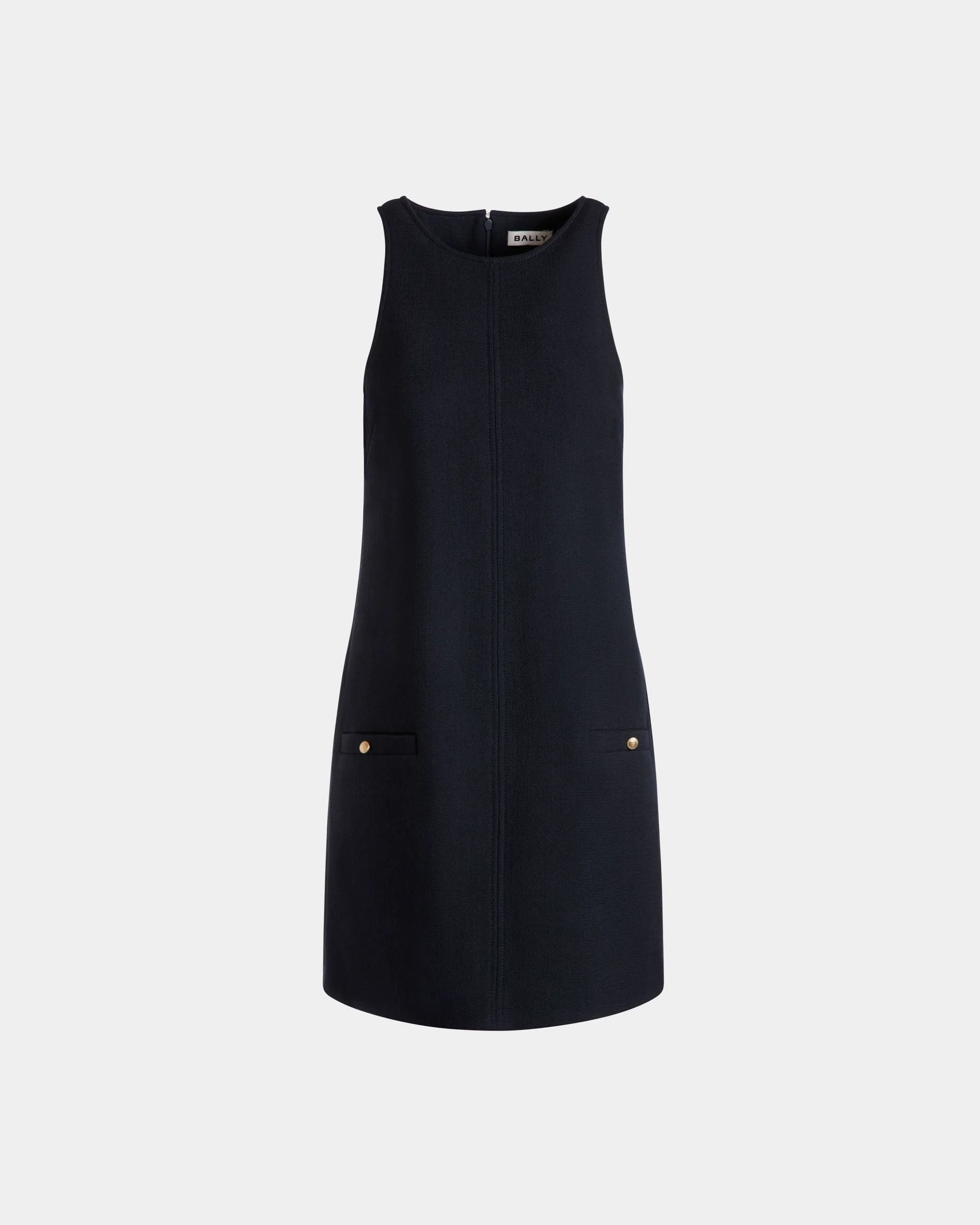 A-Line Mini Dress In Navy Blue Wool 