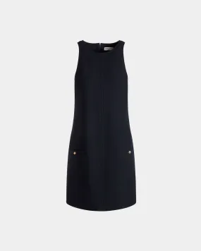 A-Line Mini Dress In Navy Blue Wool 