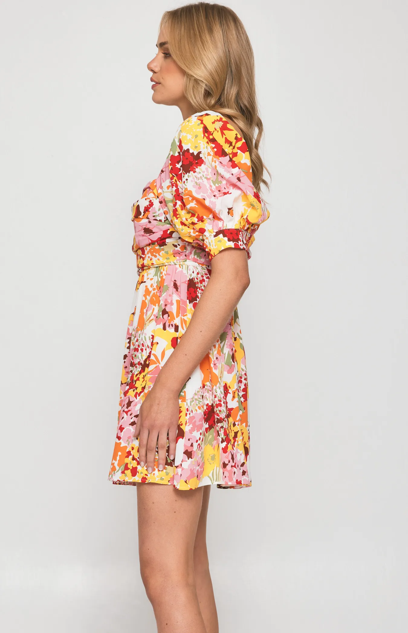 Abstract Print Dress with Pleated Bodice Detail (WDR501A)