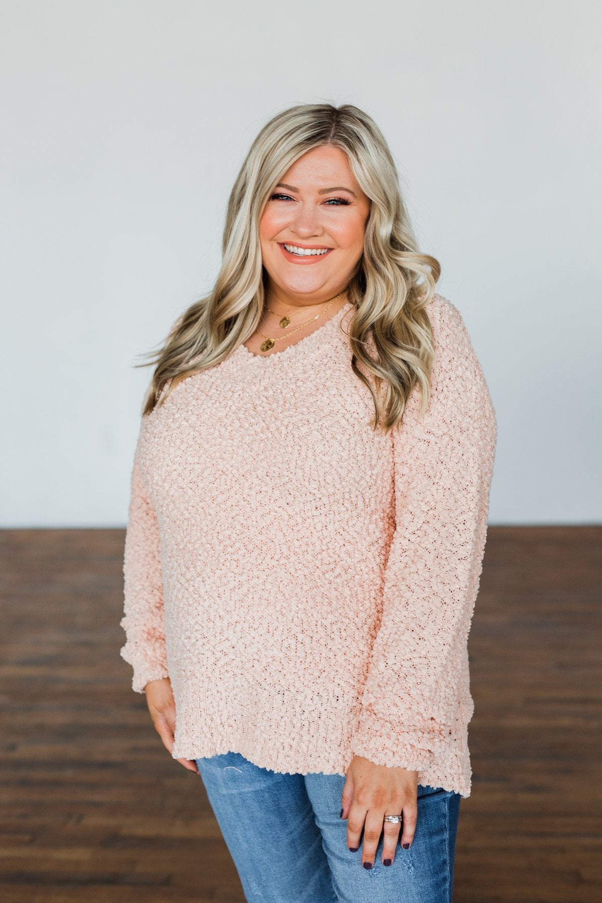 All I Can Do Popcorn Knit Sweater- Light Peach