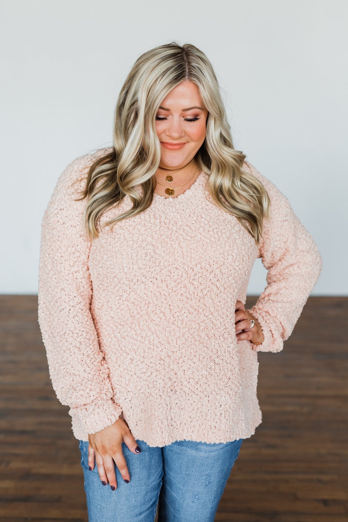 All I Can Do Popcorn Knit Sweater- Light Peach