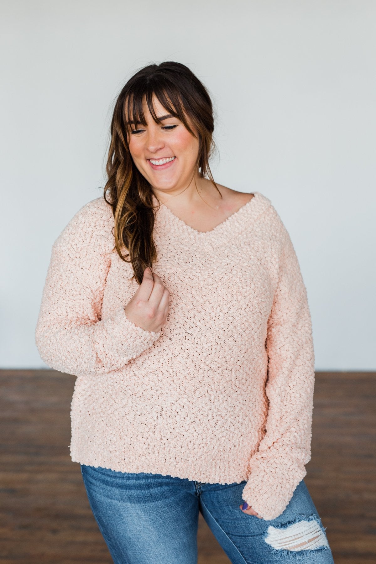 All I Can Do Popcorn Knit Sweater- Light Peach