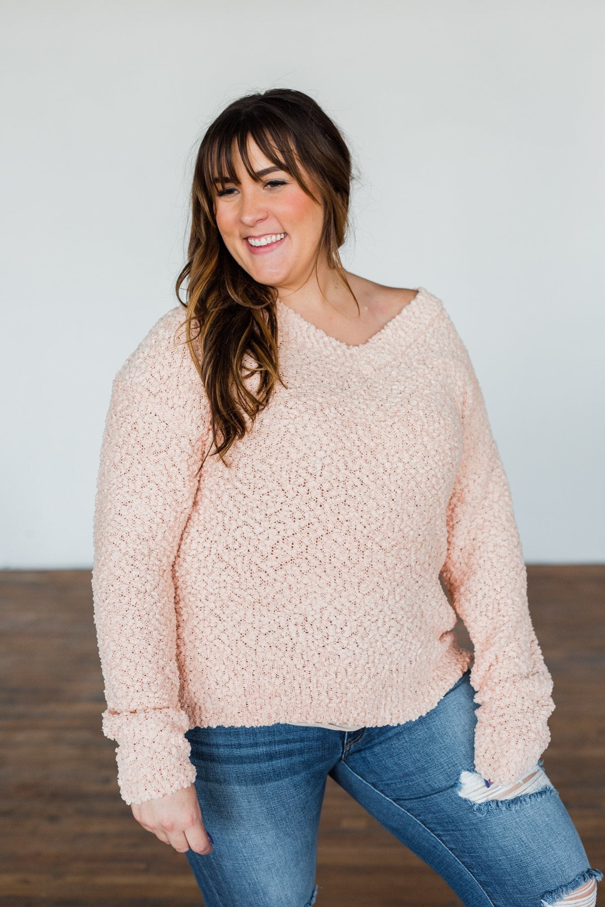 All I Can Do Popcorn Knit Sweater- Light Peach