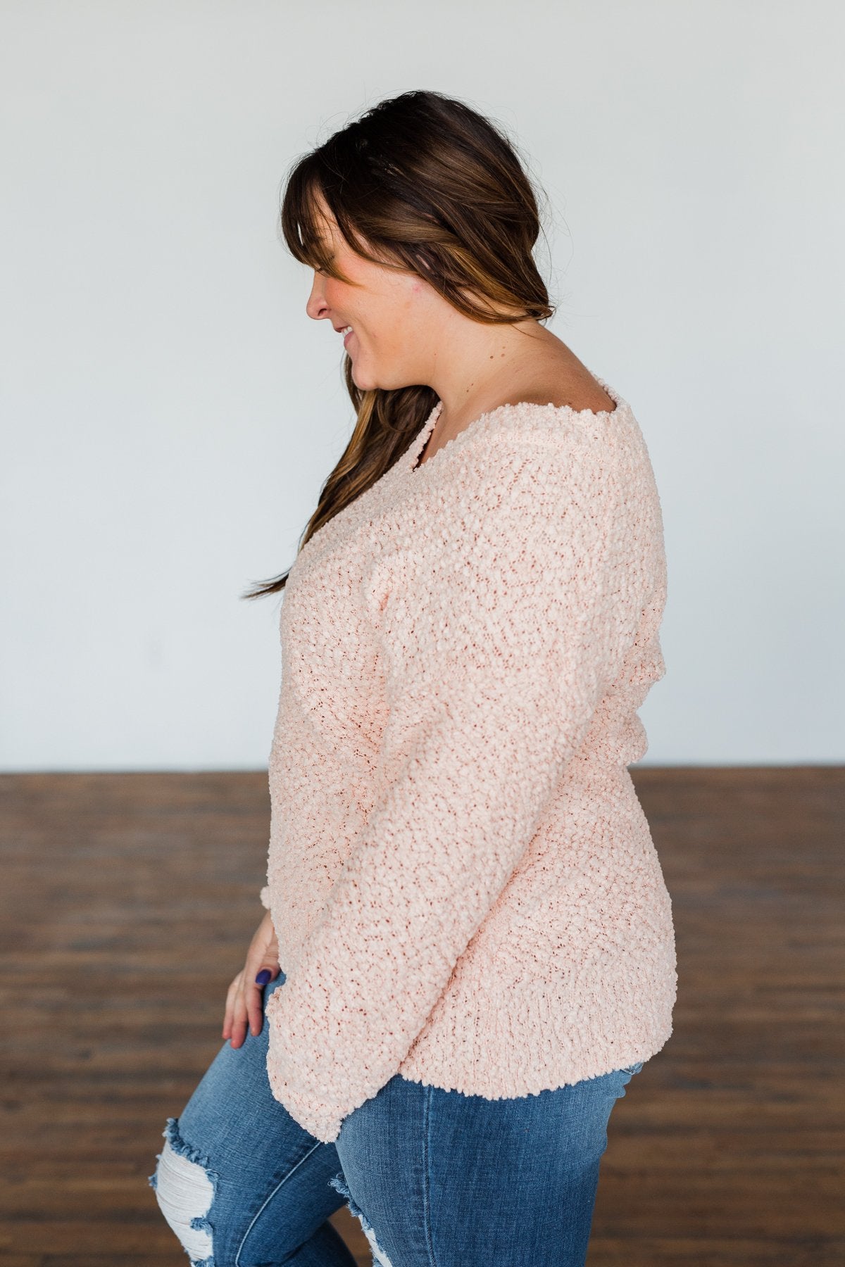 All I Can Do Popcorn Knit Sweater- Light Peach