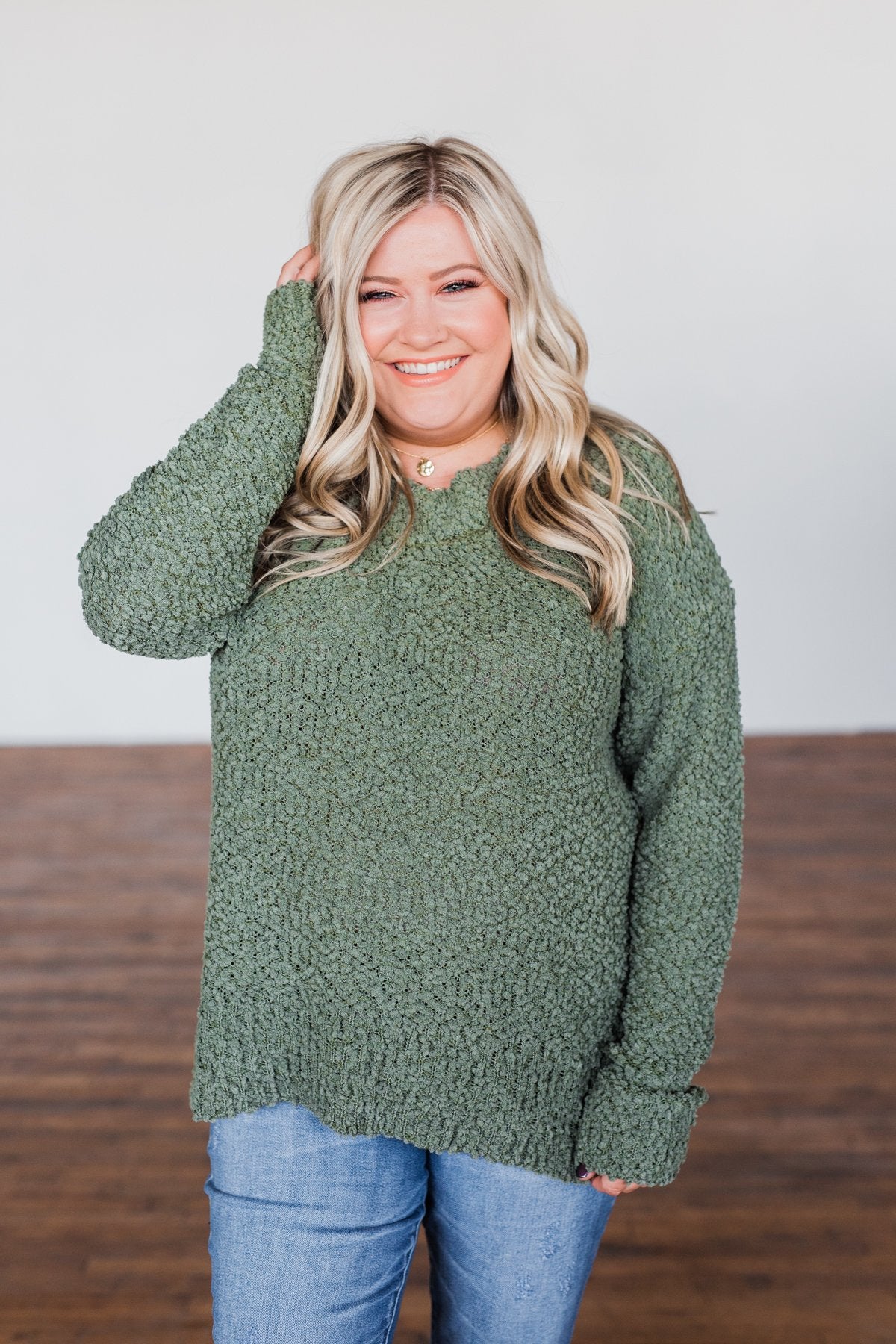 All I Can Do Popcorn Knit Sweater- Olive