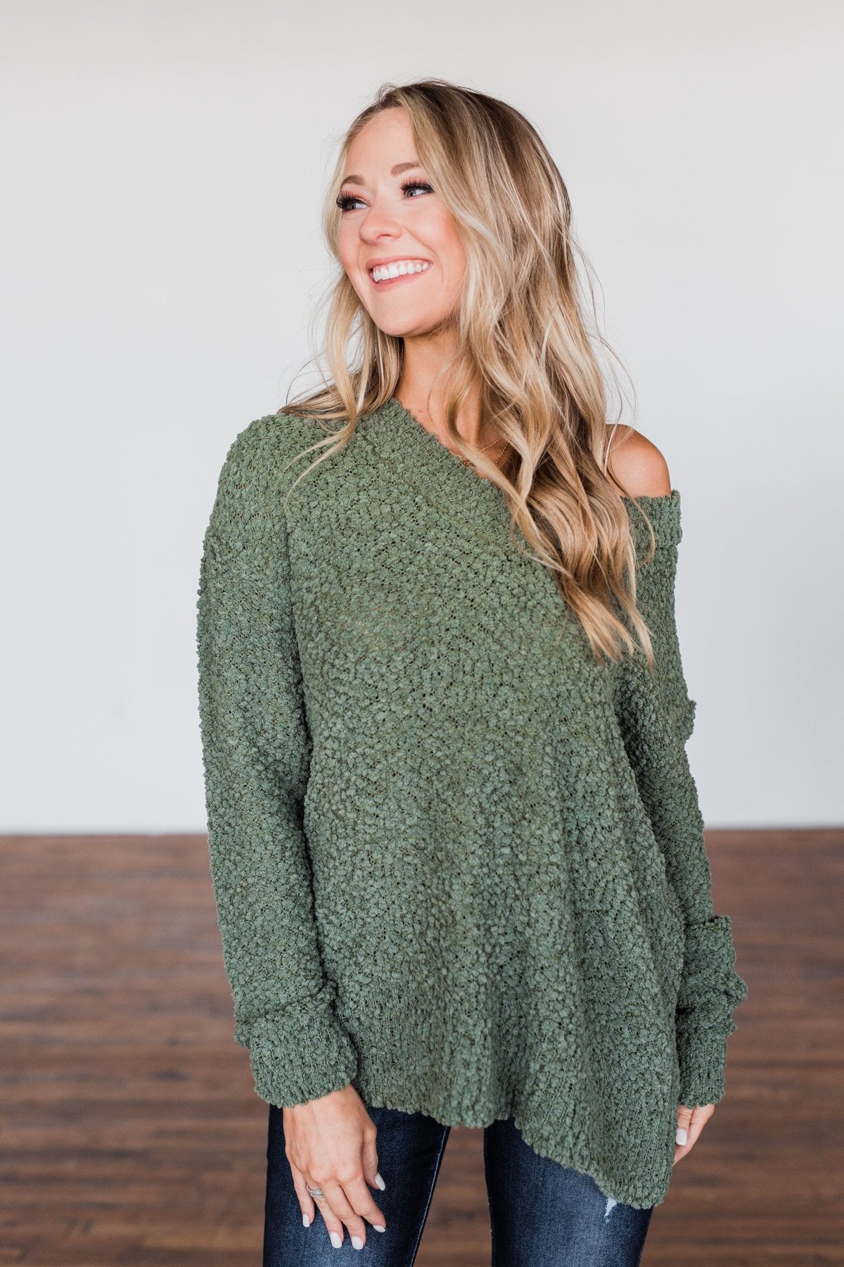 All I Can Do Popcorn Knit Sweater- Olive