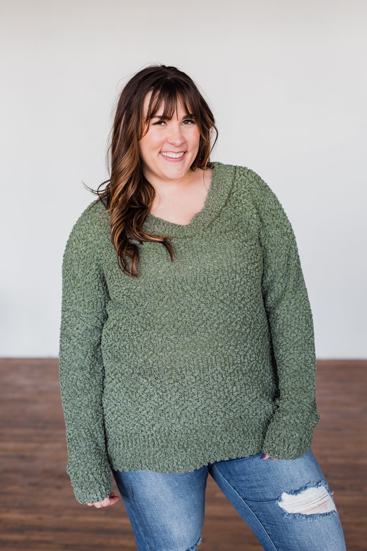 All I Can Do Popcorn Knit Sweater- Olive