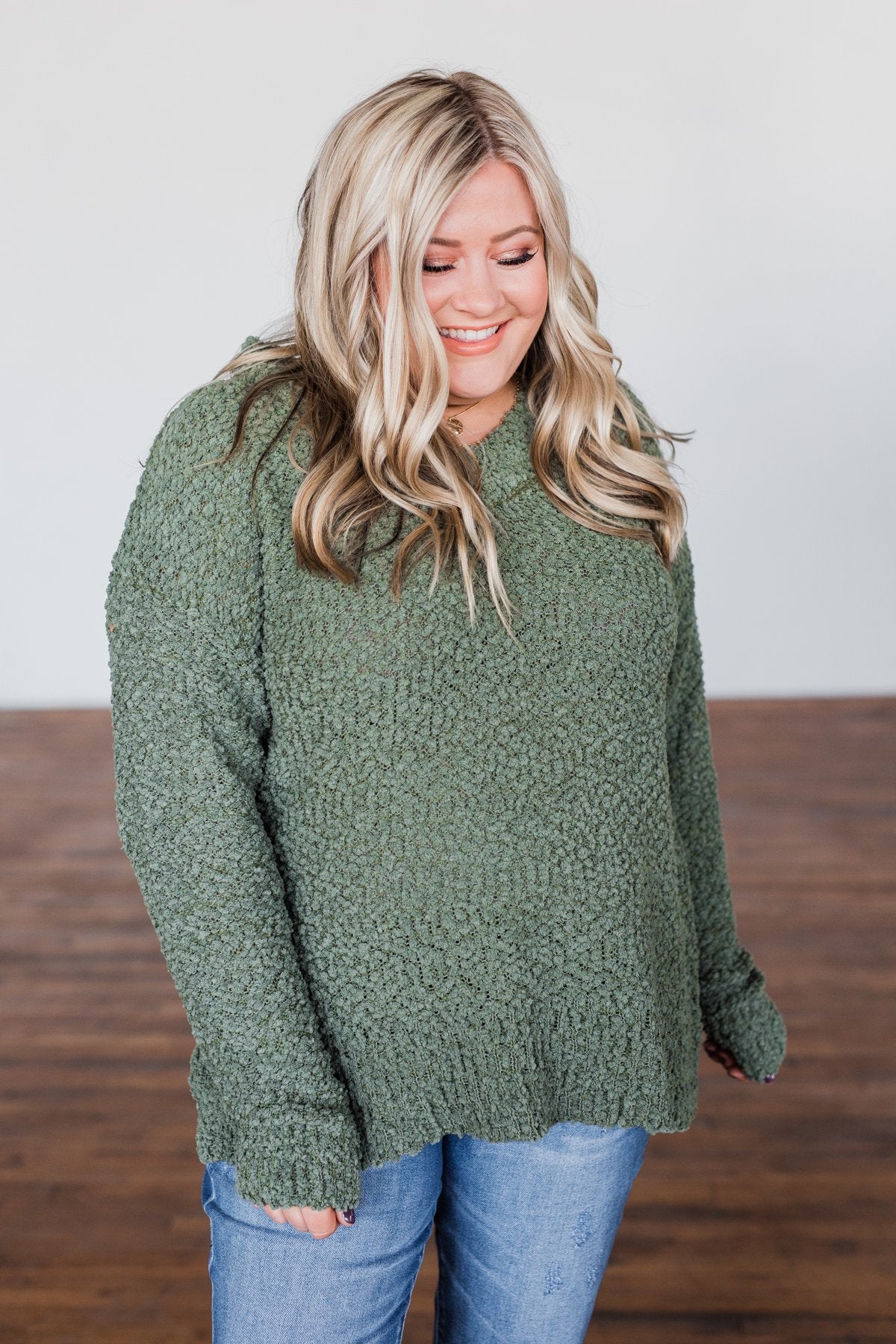 All I Can Do Popcorn Knit Sweater- Olive