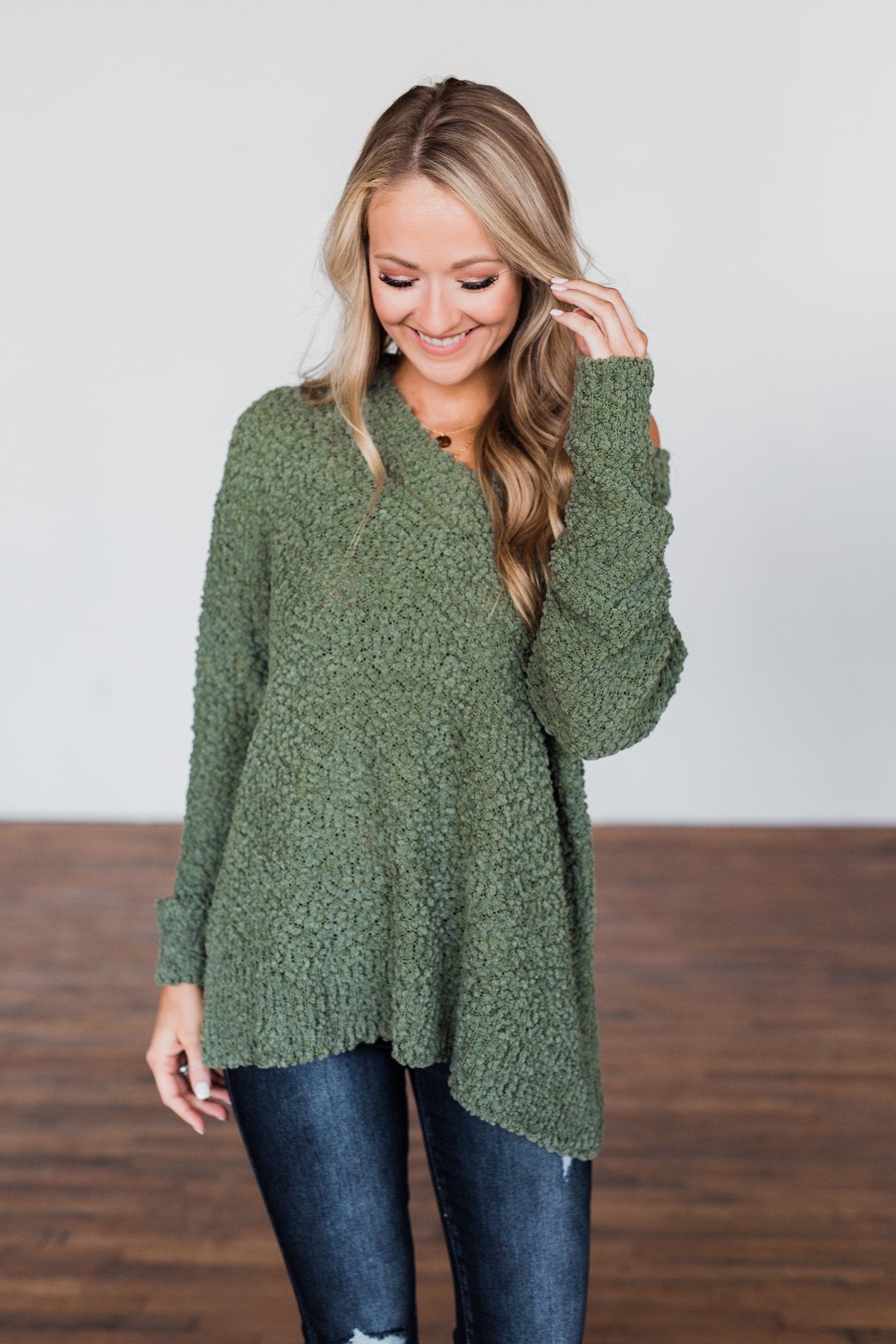 All I Can Do Popcorn Knit Sweater- Olive