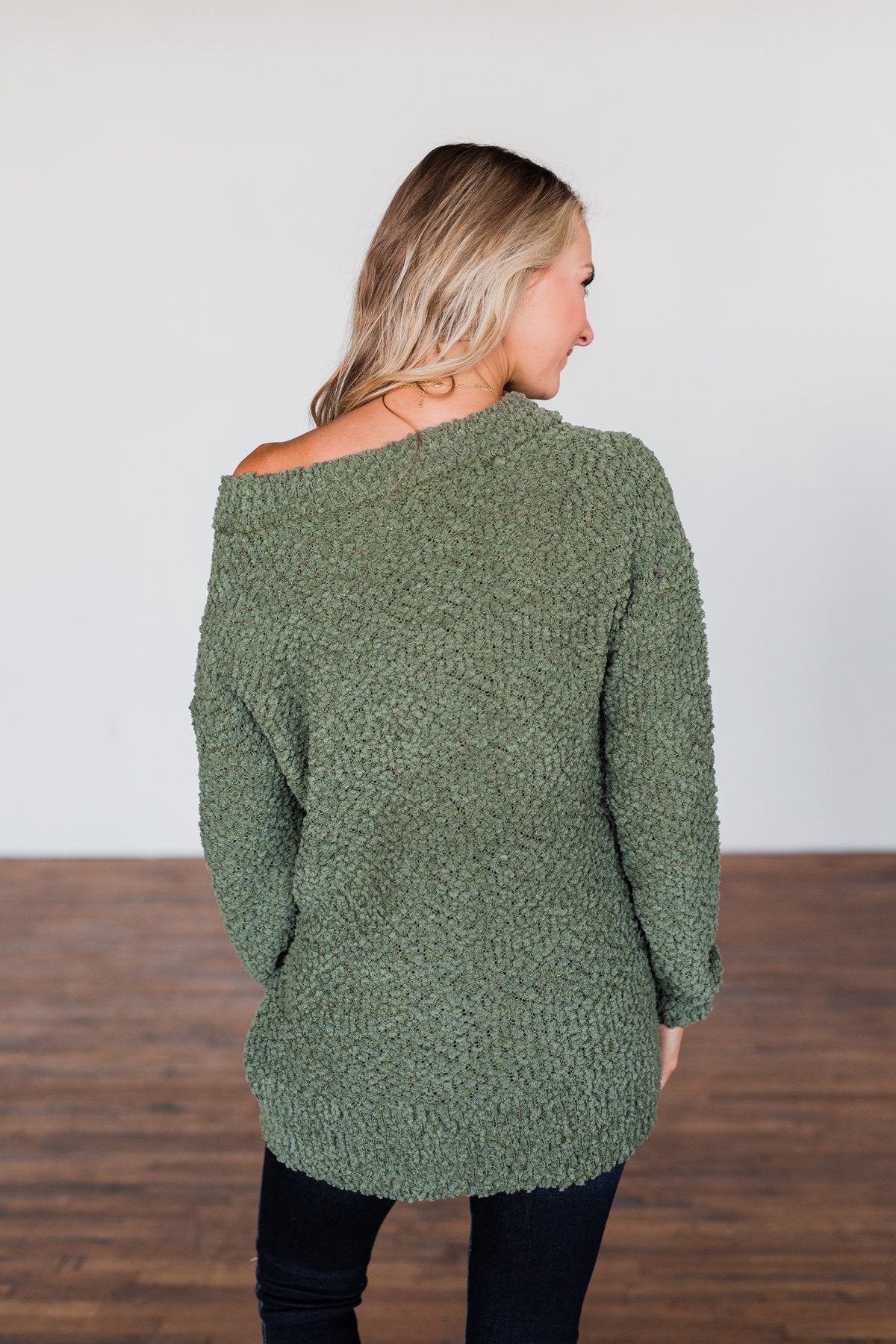 All I Can Do Popcorn Knit Sweater- Olive