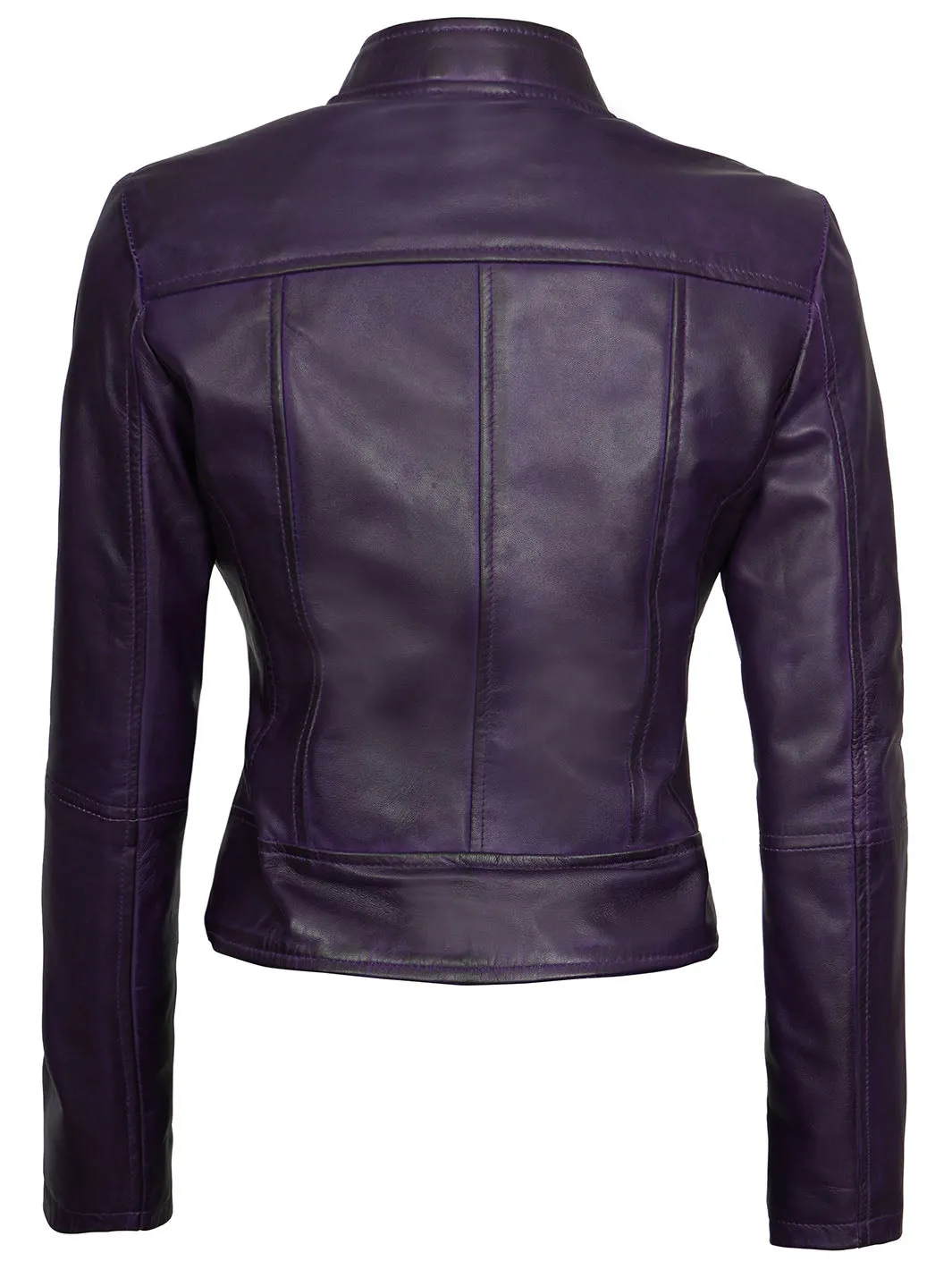 Amy Womens Cafe Racer Fitted Purple Leather Jacket