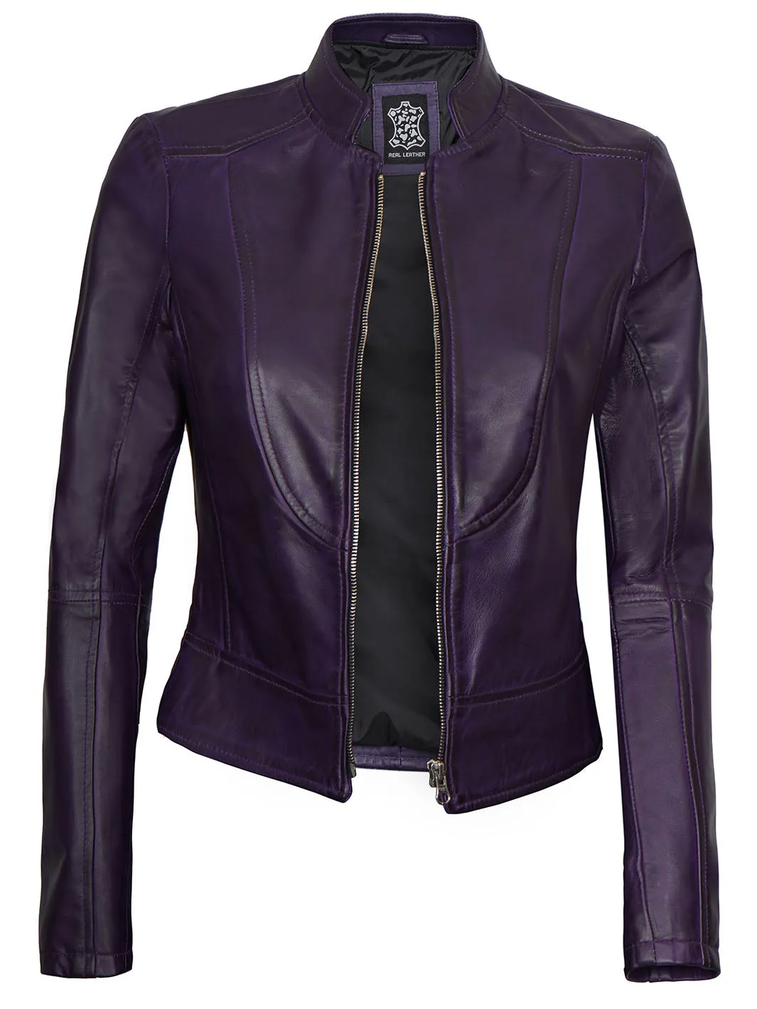 Amy Womens Cafe Racer Fitted Purple Leather Jacket