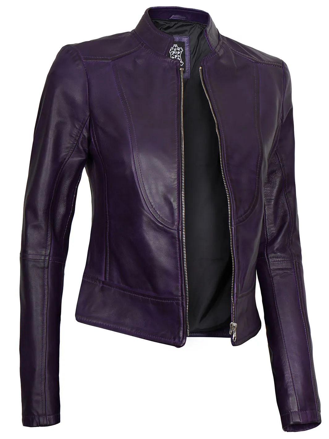 Amy Womens Cafe Racer Fitted Purple Leather Jacket