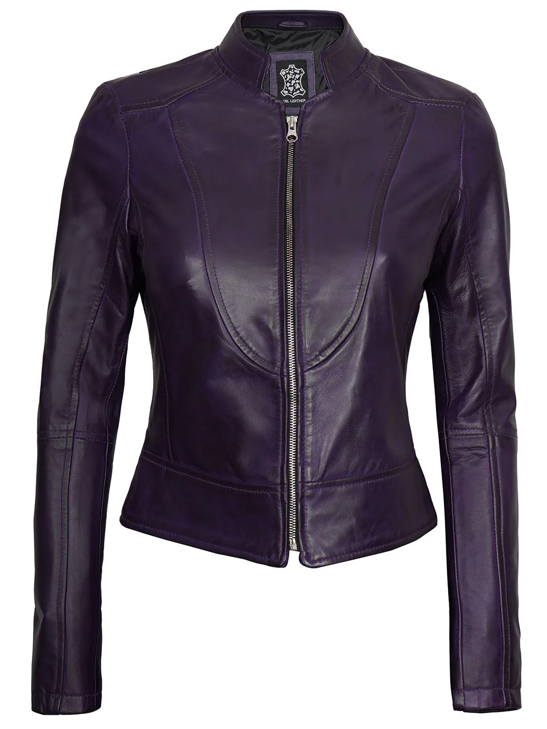 Amy Womens Cafe Racer Fitted Purple Leather Jacket