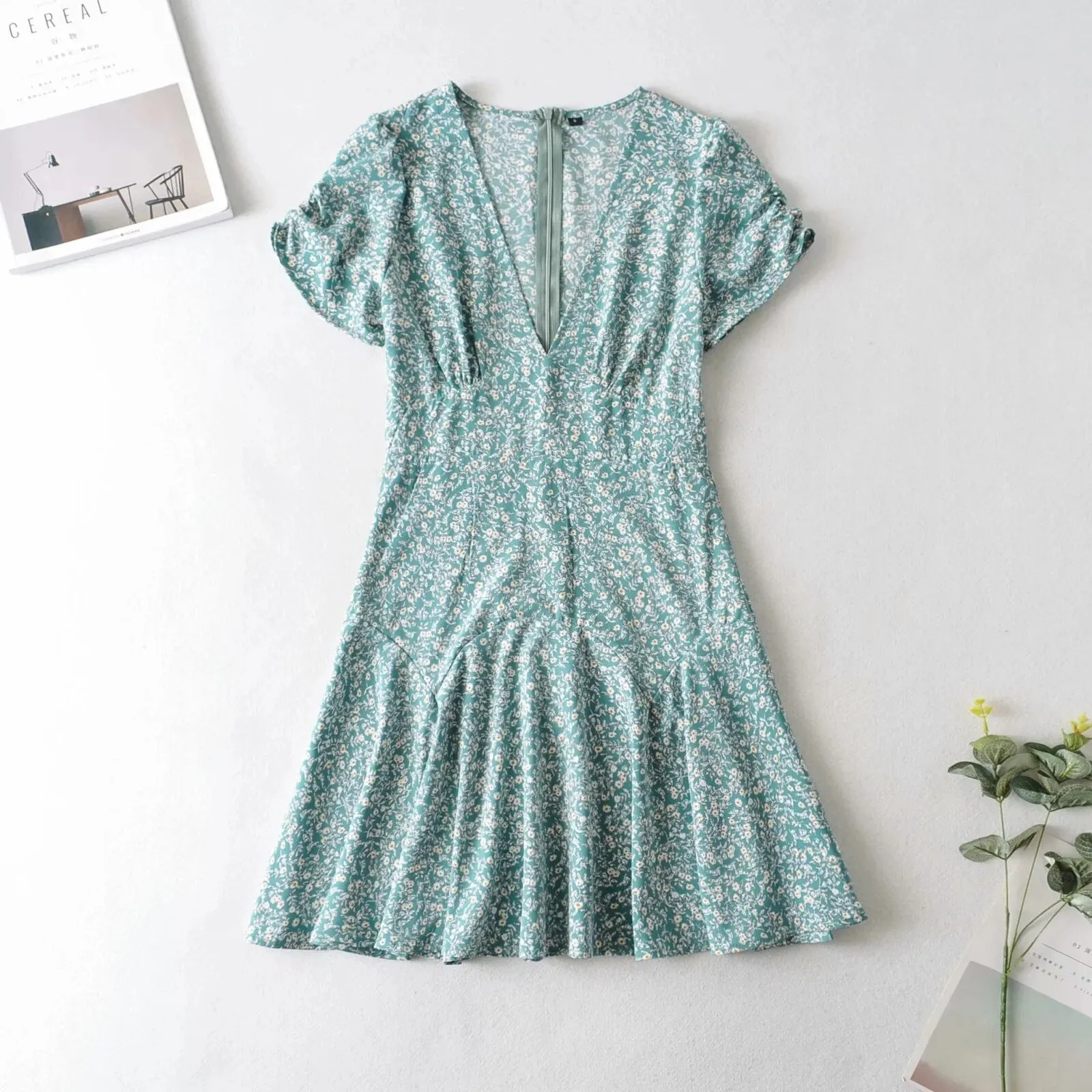 Ashore Shop Blue Floral Print Summer Beach Dress Women Casual Holiday Short Sleeve Dress Boho Sundress Vestidos Fashion Clothes