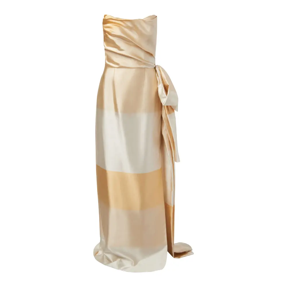 --Athena golden ombre silk strapless draped corset gown-