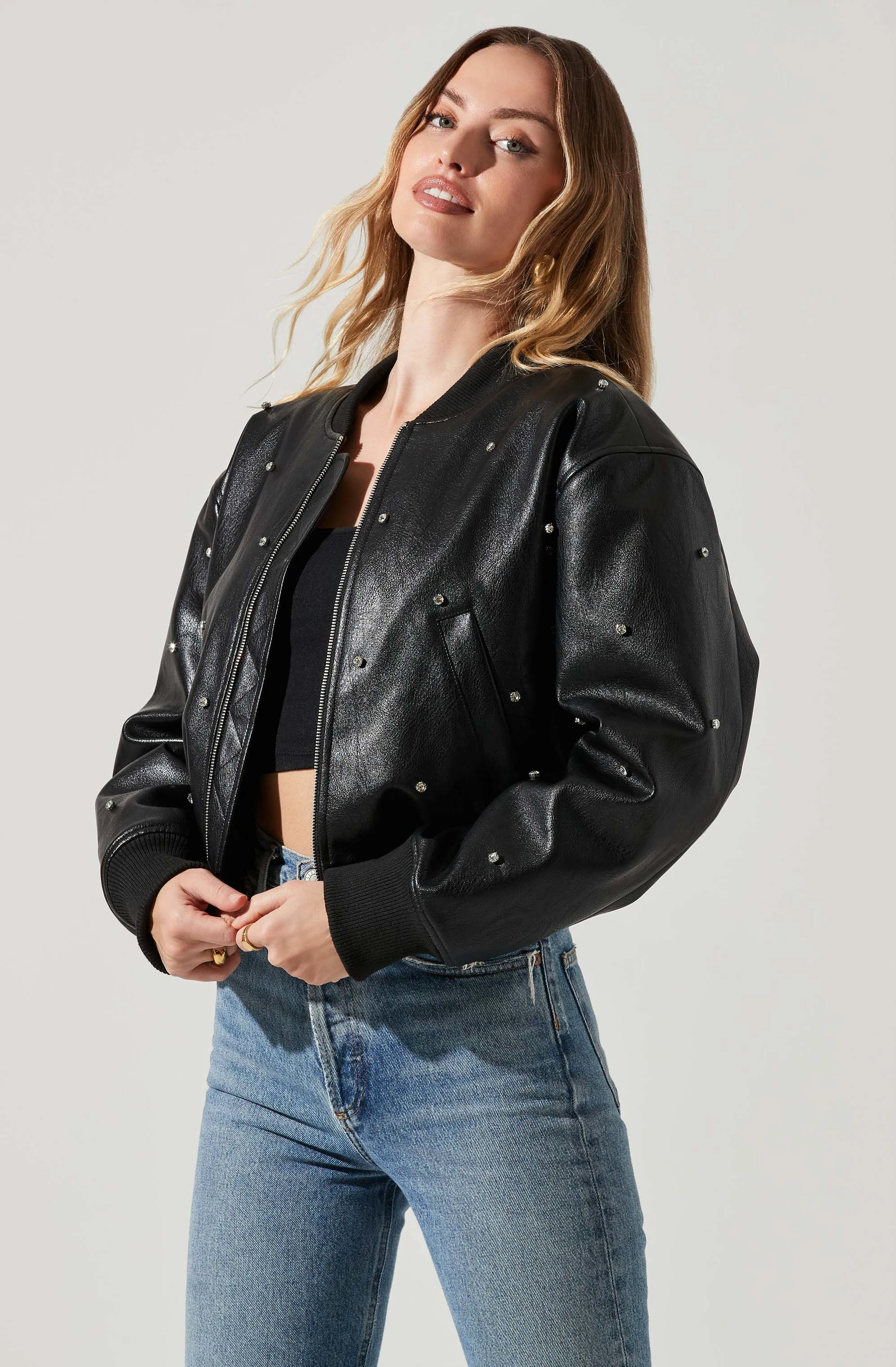 Avianna Embellished Faux Leather Jacket