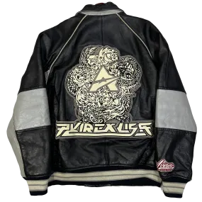 Avirex Spellout Dragon Leather Jacket In Black & Grey ( M )