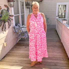 Beachtime Lorelai Maxi Dress in Pink Brushed Palms