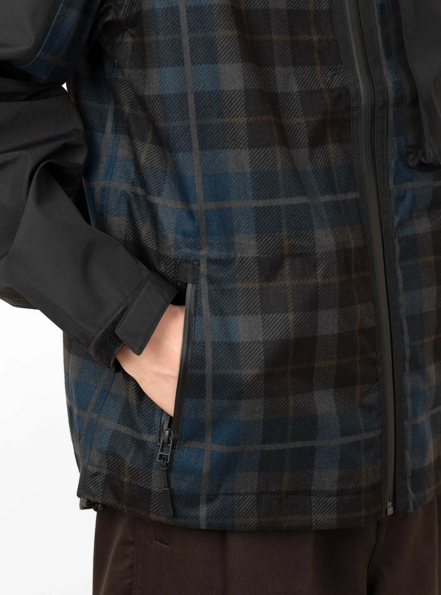 Big Pocket Hooded Jacket Black & Navy Check