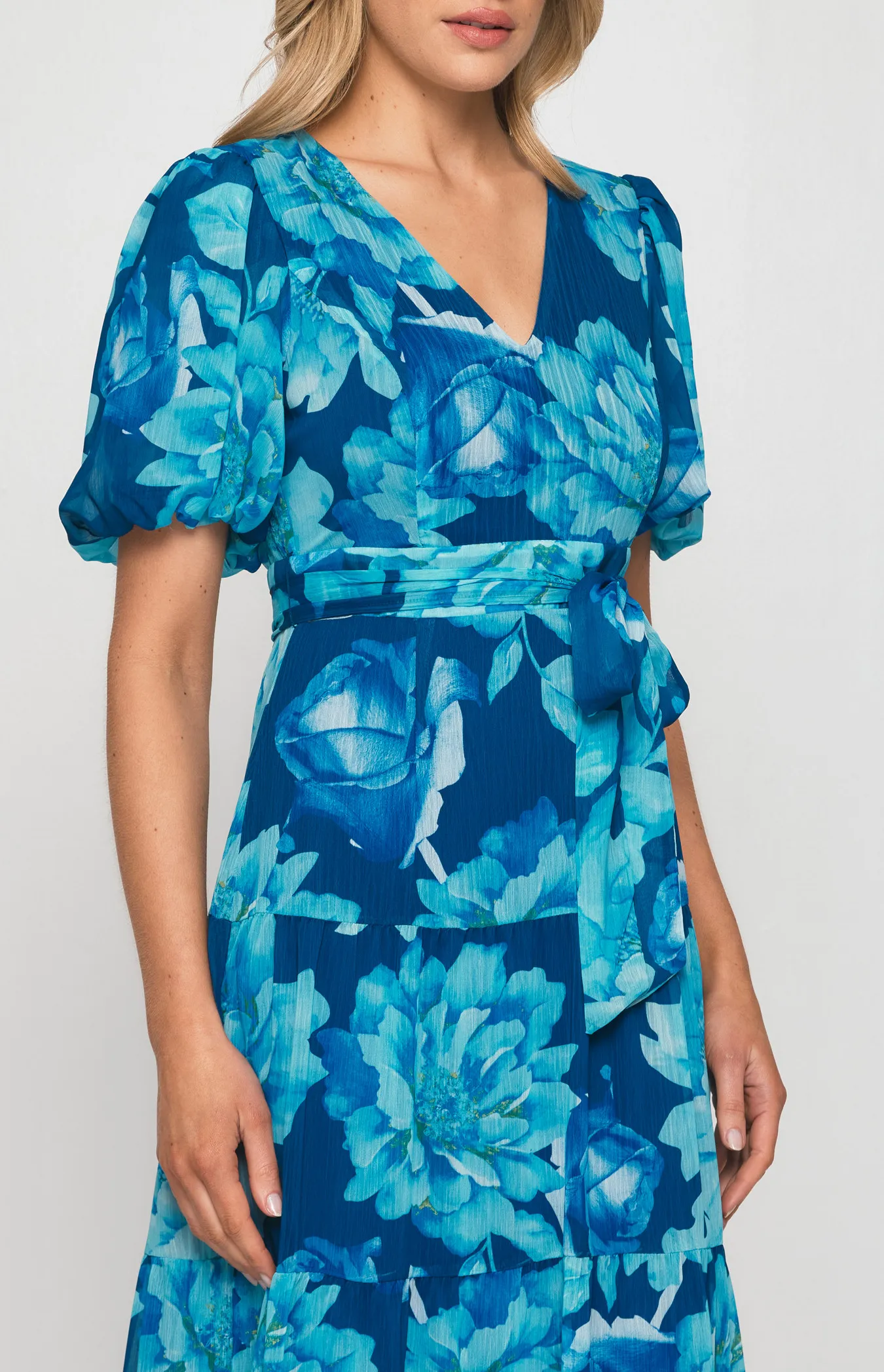 Contrast Floral Print Midi Dress with Tiered Hem (SDR1288B)