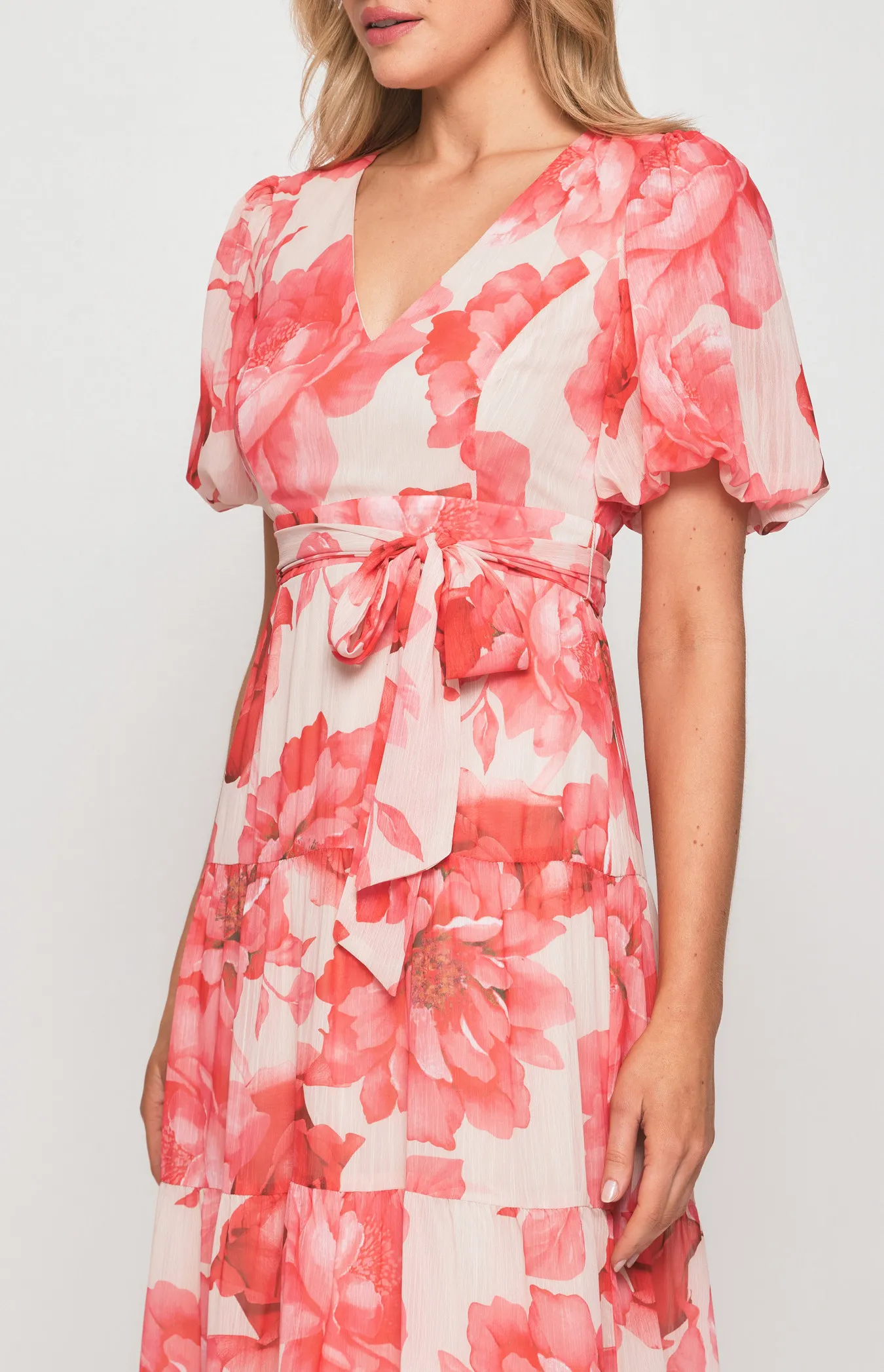 Contrast Floral Print Midi Dress with Tiered Hem (SDR1288B)