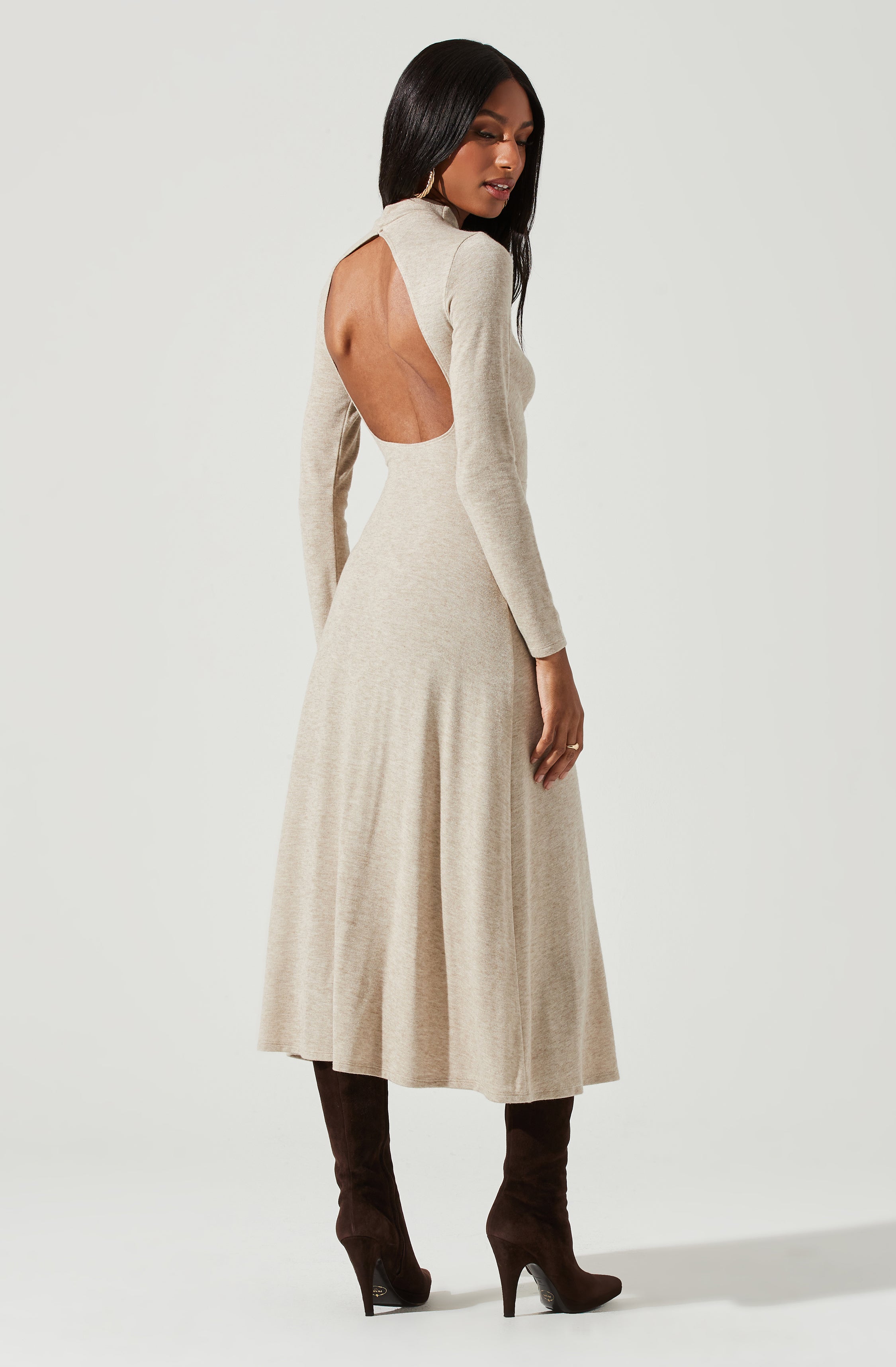 Delancy Open Back Long Sleeve Midi Dress