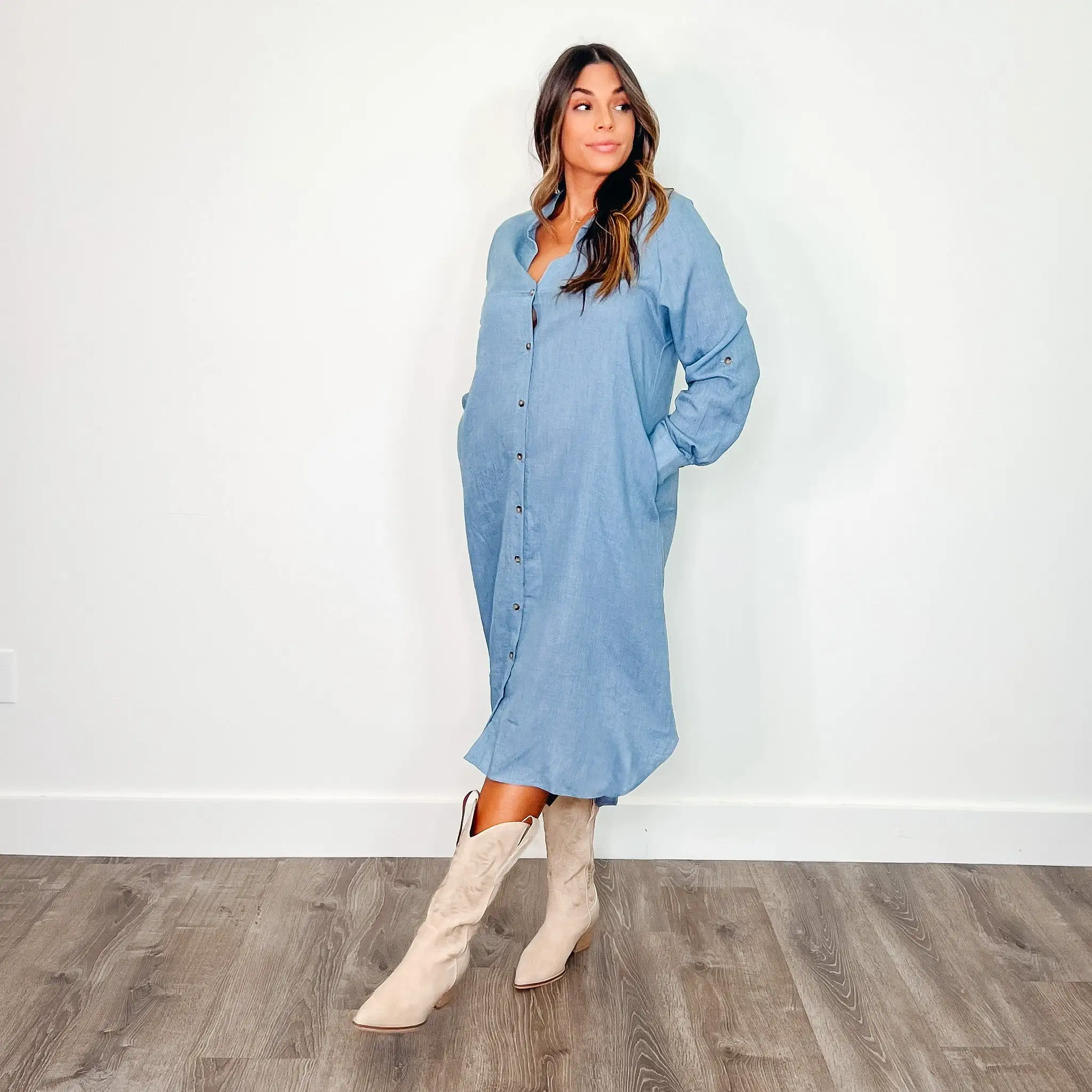 Denim Blue KC Button Down Dress