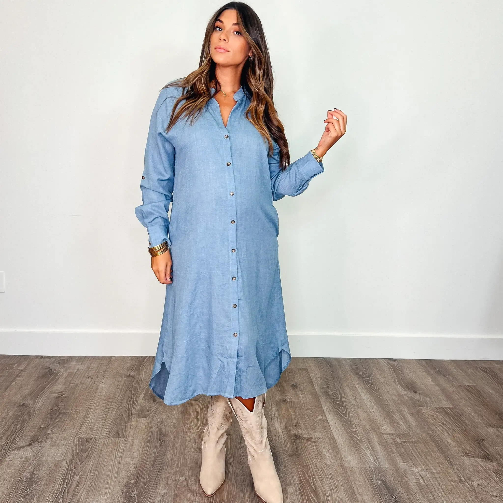 Denim Blue KC Button Down Dress