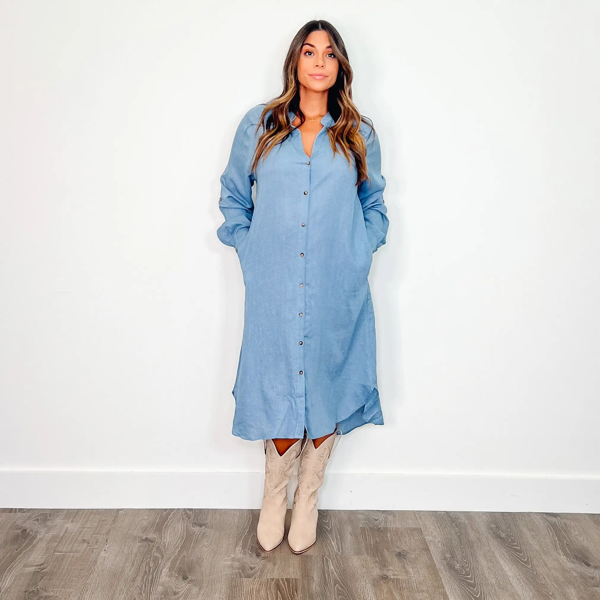 Denim Blue KC Button Down Dress