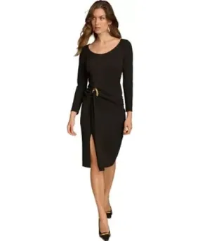 Donna Karan Women's Ruched Round Neck Midi Dress