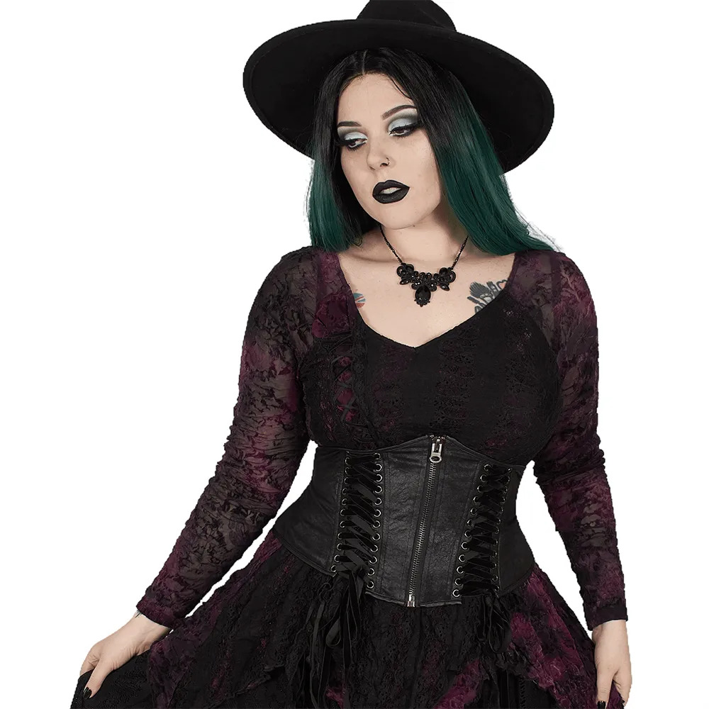 Edgy Black Gothic Corset Belt with Lace-Up Details