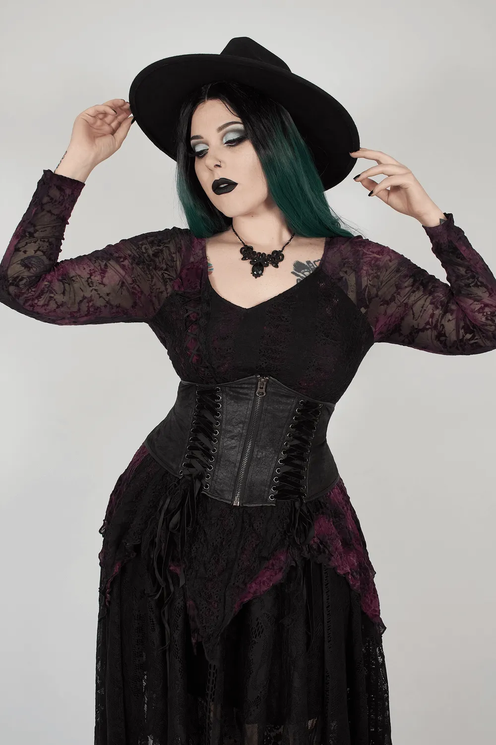 Edgy Black Gothic Corset Belt with Lace-Up Details