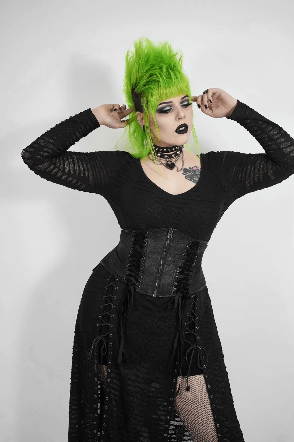 Edgy Black Gothic Corset Belt with Lace-Up Details