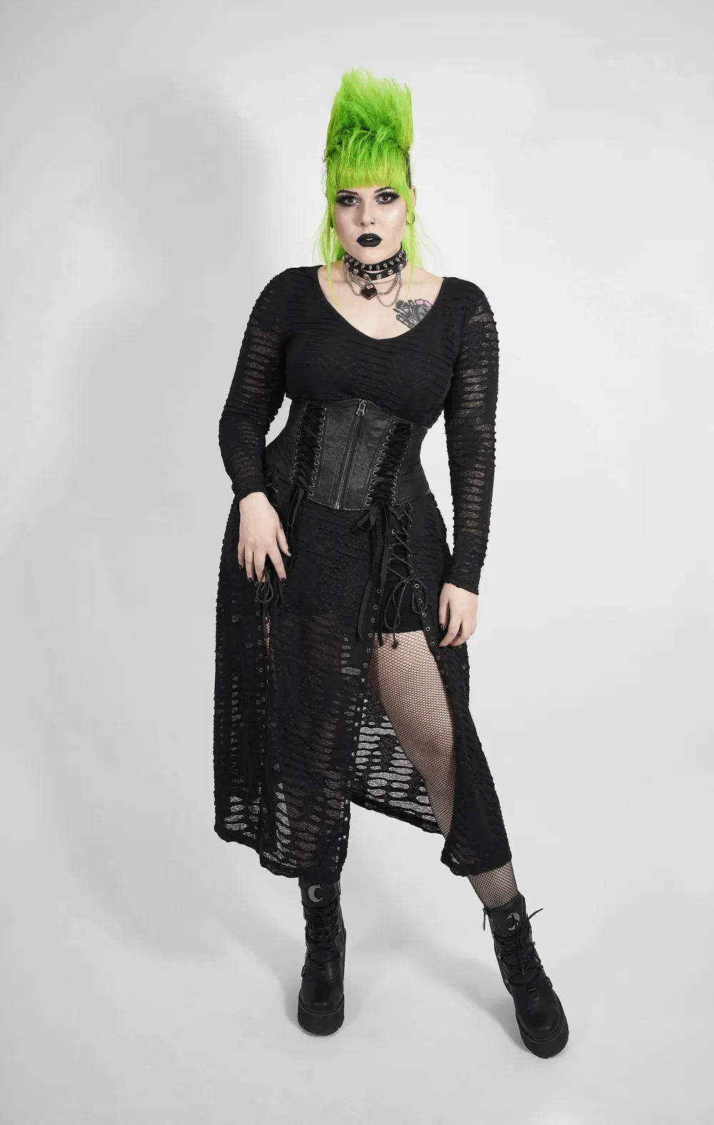 Edgy Black Gothic Corset Belt with Lace-Up Details