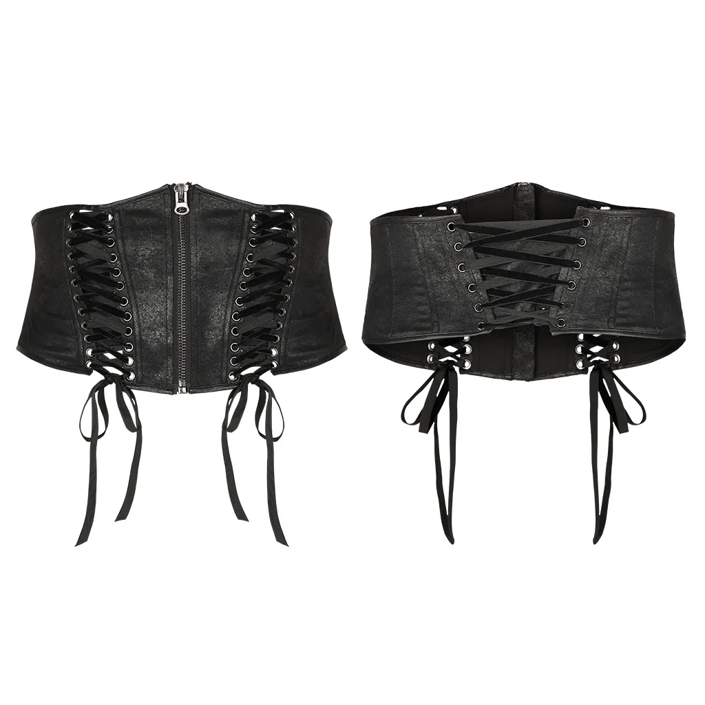 Edgy Black Gothic Corset Belt with Lace-Up Details