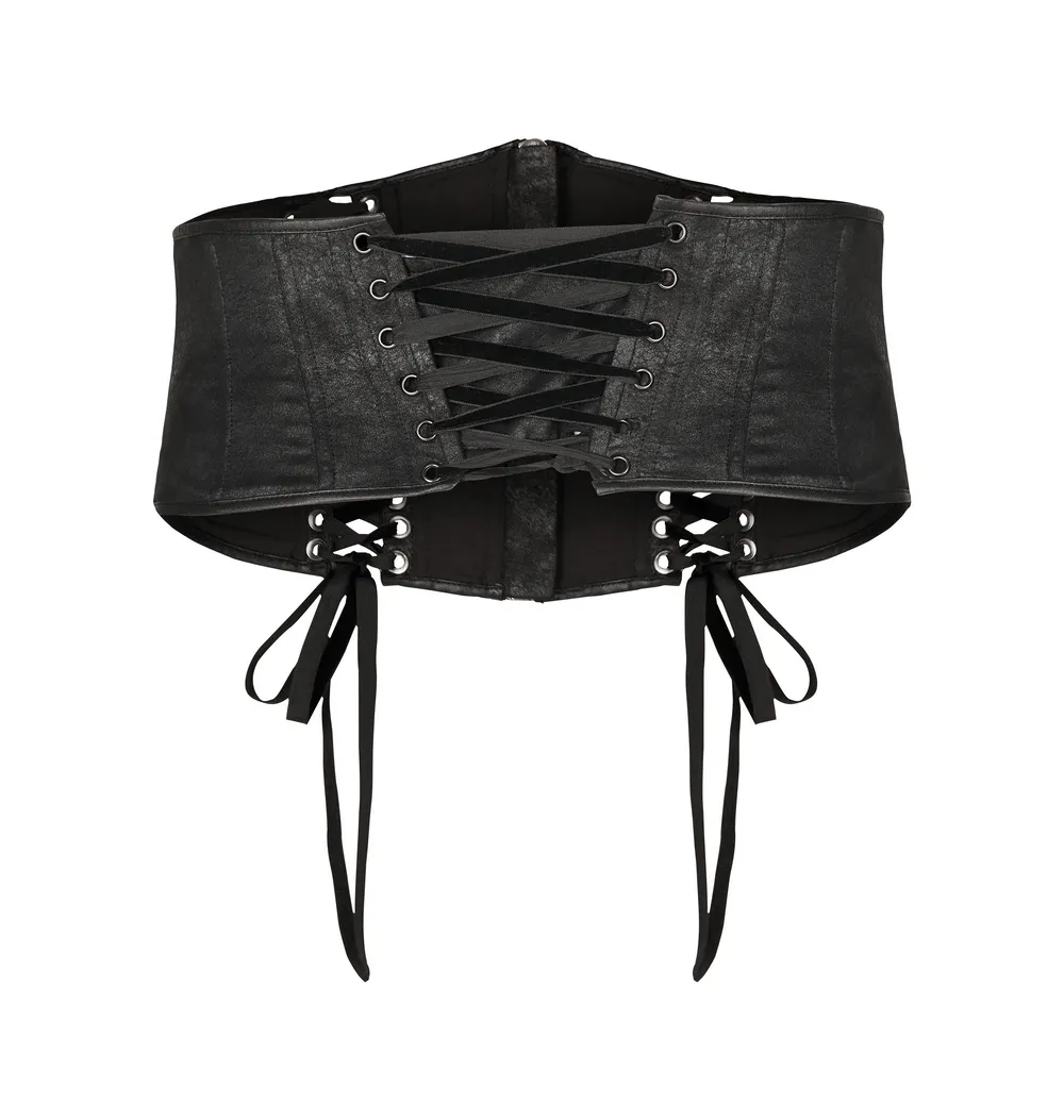 Edgy Black Gothic Corset Belt with Lace-Up Details