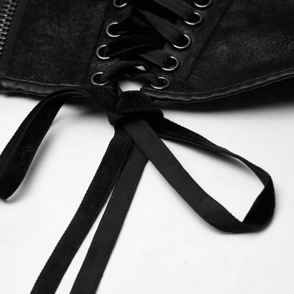 Edgy Black Gothic Corset Belt with Lace-Up Details