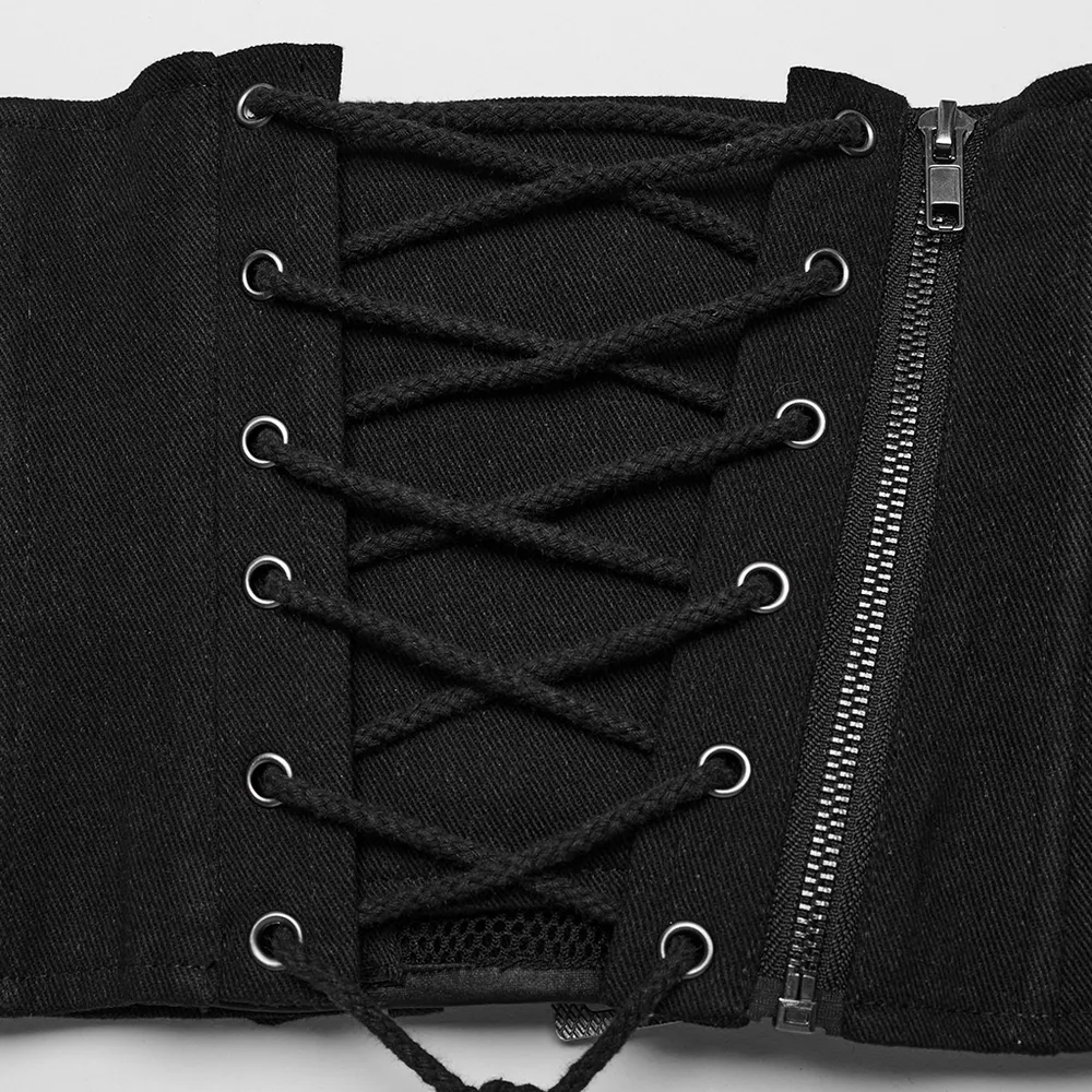 Edgy Lace-up Corset Belt with Mesh and Buckle Details