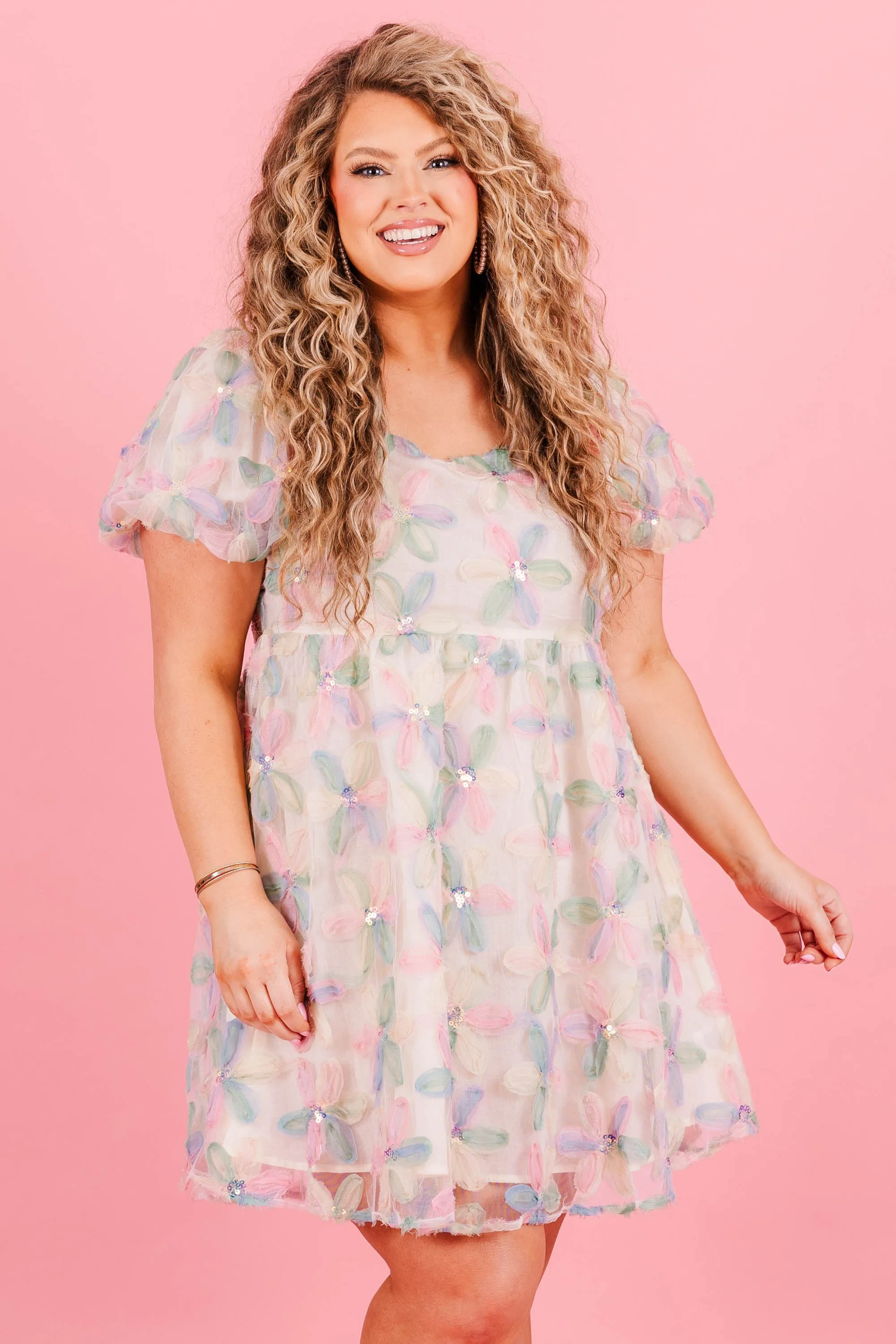 Flower Clouds Dress, Pink Mix