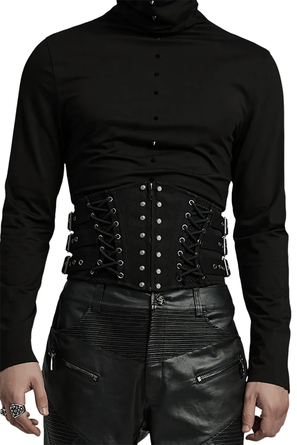 Goth Lace-up Corset Belt with Buckles for Waist-Cinching