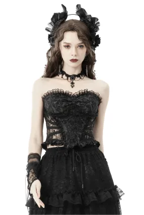 Gothic Sexy Lace-Up Black Lace Corset With Ruffles