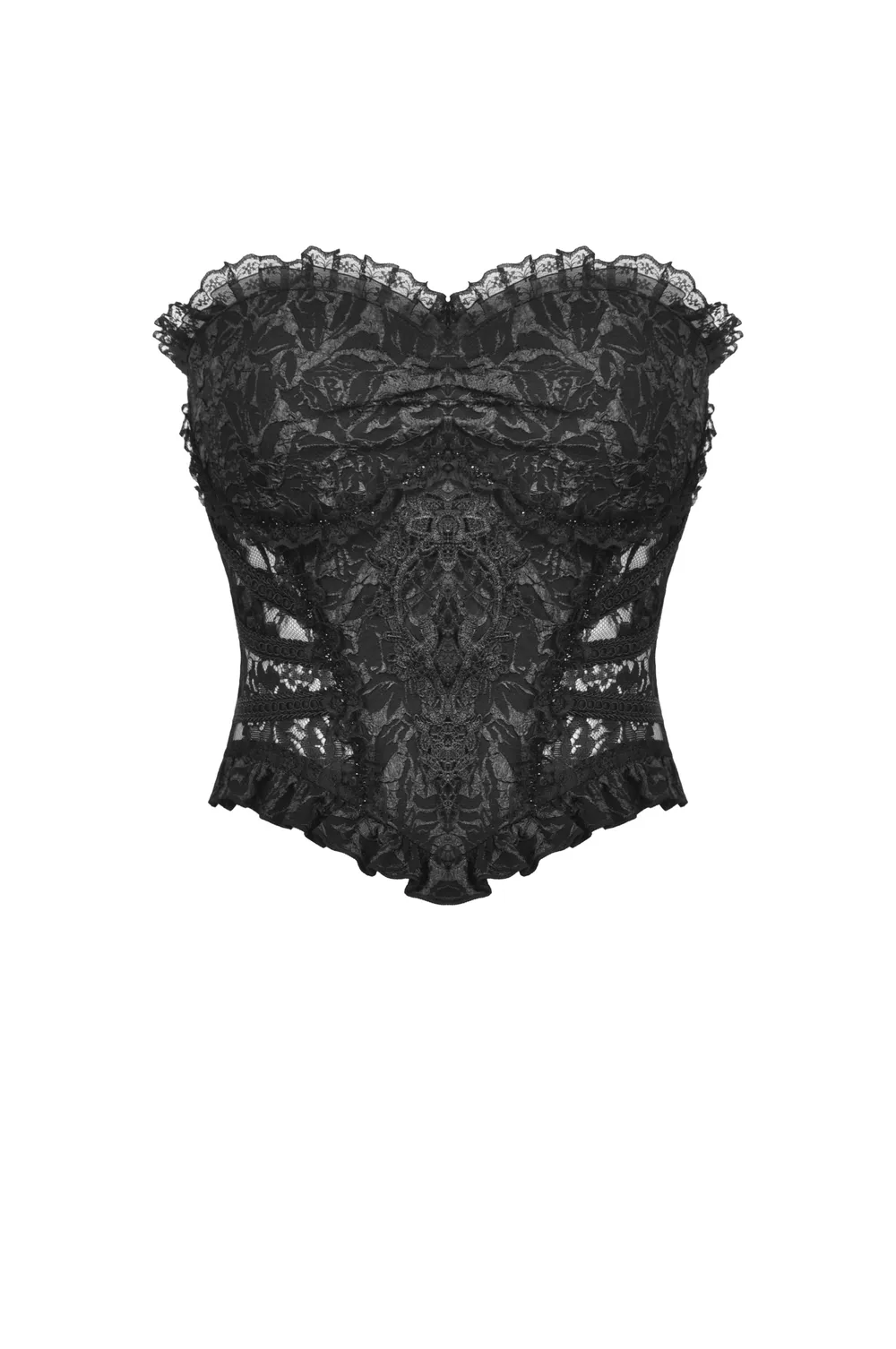 Gothic Sexy Lace-Up Black Lace Corset With Ruffles