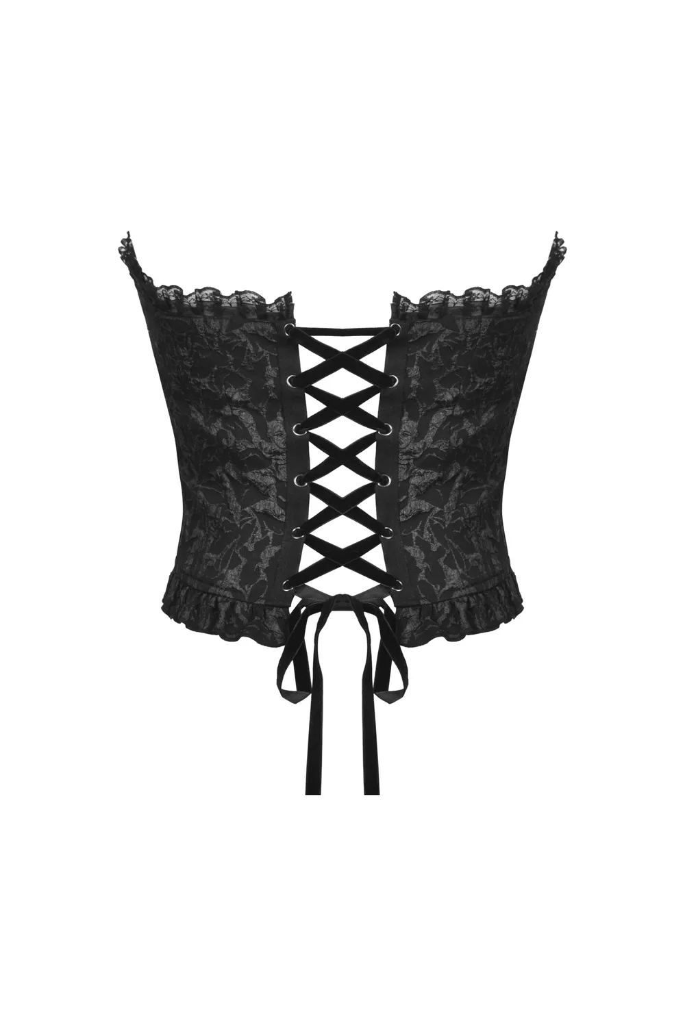 Gothic Sexy Lace-Up Black Lace Corset With Ruffles