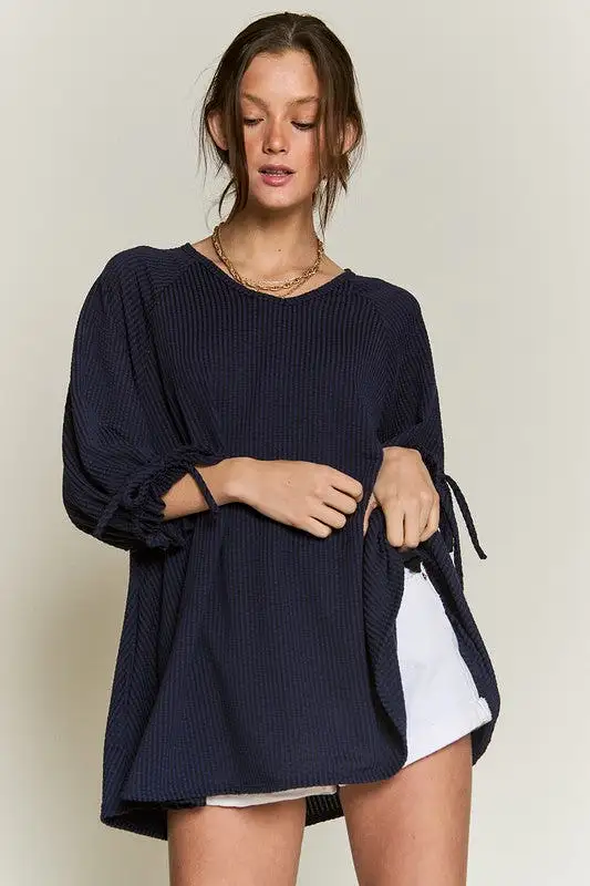 Happy Life Oversized Tunic Top - Navy