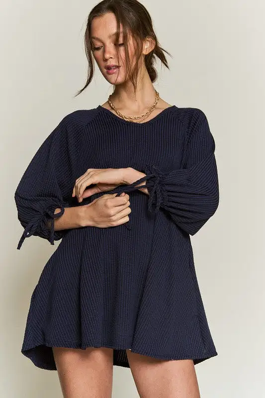 Happy Life Oversized Tunic Top - Navy