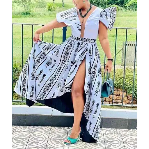 High waisted Slit African Dress