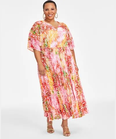 I.N.C. International Concepts Plus Size Printed Pleated Maxi Dress